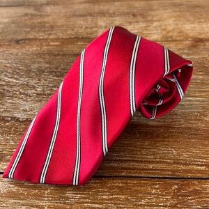 Bugatti Tie Red with White and Black Stripes 100% Silk